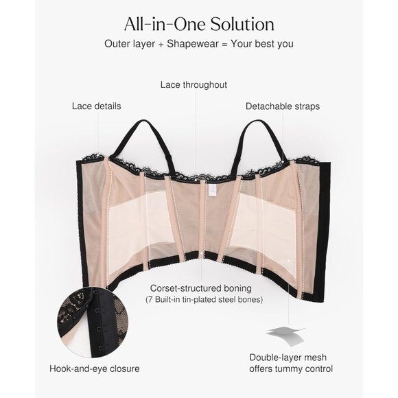 Women First Skin black Shape wear Lace Corset Bustier Top with Buckle Summer - Picture 3 of 6